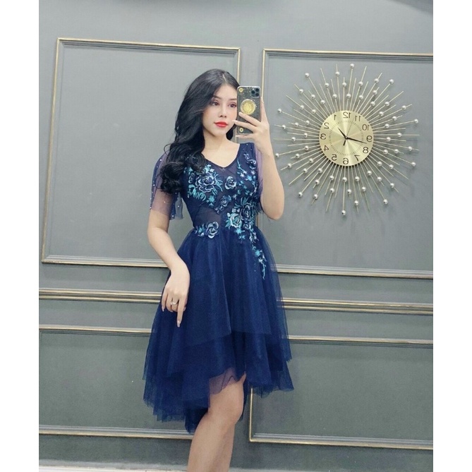 ĐẦM XOÈ TAY LOE ĐÍNH HOA THIÊU full size S/M/L