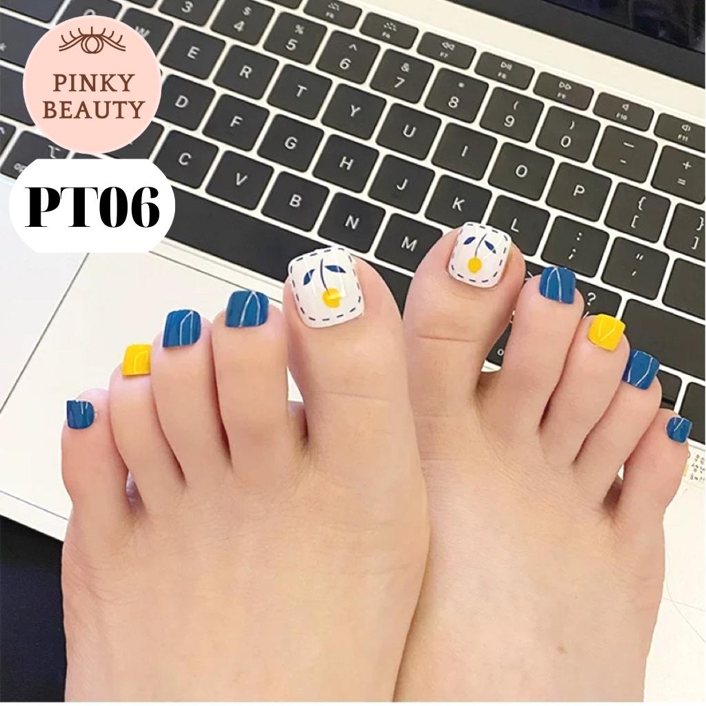 Bộ 24 Móng Chân Giả Kèm Keo Nhiều Màu Họa Tiết Đính Kèm, Nail Chân Thời Trang Cá Tính Cho Nữ Pinky Beauty