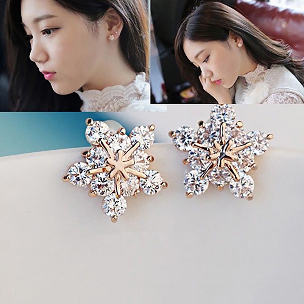 Atlantamart| 1 Đôi Bông Tai Hình Hoa Tuyết Đính Đá Lấp Lánh Thanh Lịch Dễ Thương Dành Cho Nữ
