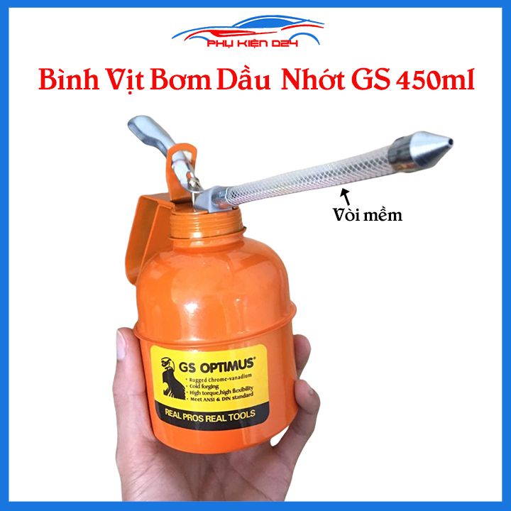 Bình vịt dầu GS bơm nhiên liệu màu cam chai 450ml vòi mềm
