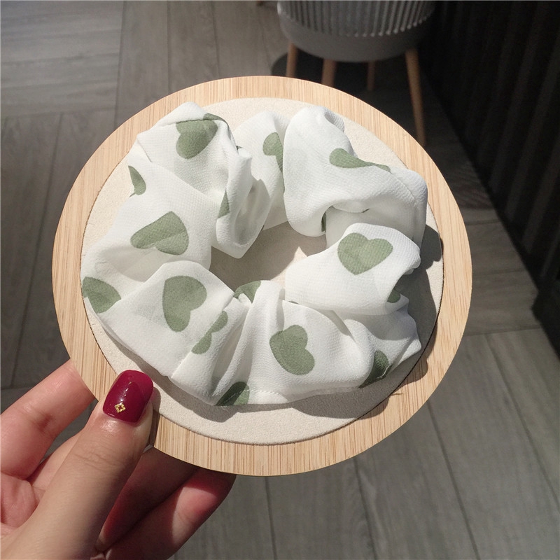Dây Cột Tóc Scrunchies 5 Màu In Họa Tiết Trái Tim Cho Nữ