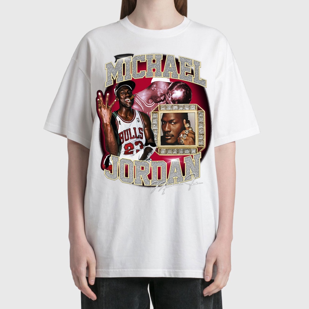 Blackwork | Áo Thun Vintage Jordan v2.0 Tay Lỡ Unisex - Đen/Trắng Cổ Tròn