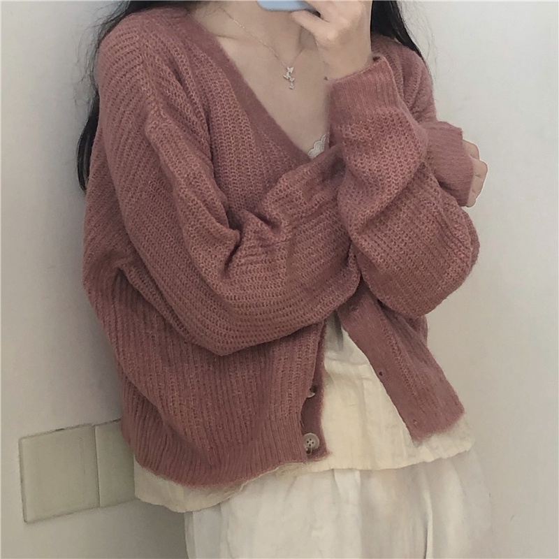 Áo Khoác Cardigan Dệt Kim Mỏng Tay Dài Cổ Chữ V Màu Sắc Đơn Giản Thời Trang Xuân Hè Dành Cho Nữ 2021