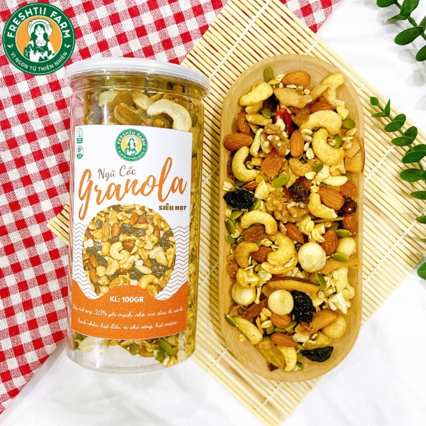 Granola siêu Hạt & Quả Freshtii Farm, Ngũ cốc giảm cân thêm Macca, Óc Chó, Hạnh Nhân