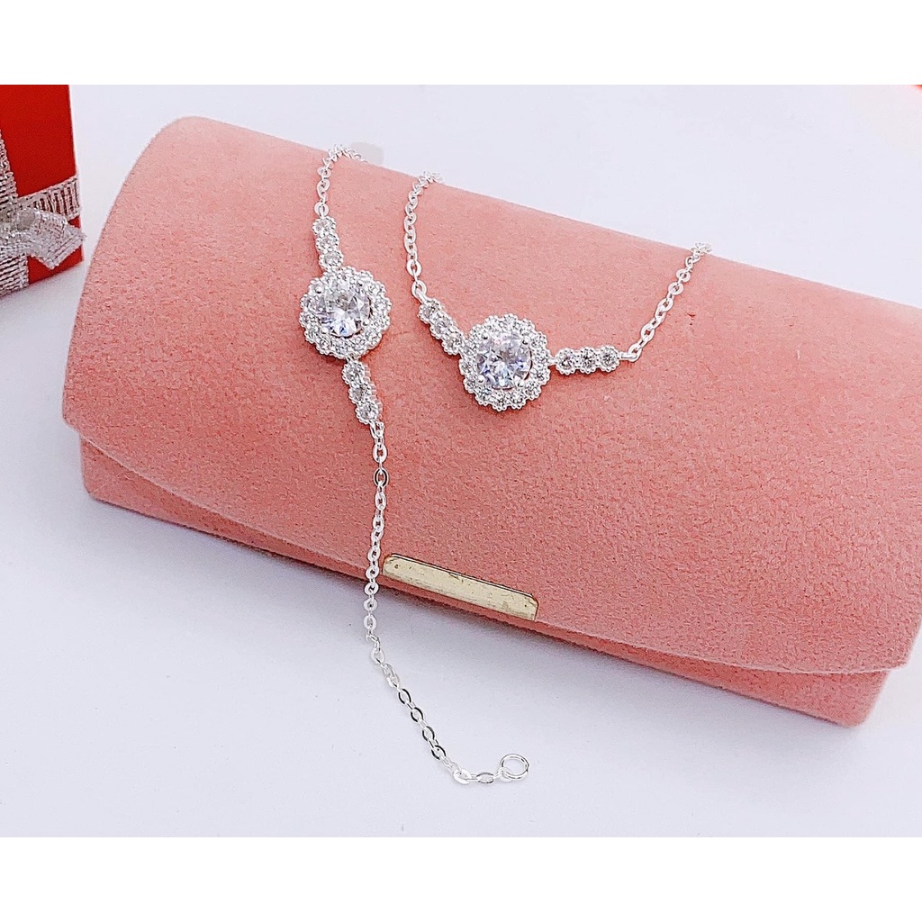 Lắc tay bạc nữ cao cấp hình tròn ôm đá, chuẩn lắc tay bạc S925 sang trọng nữ tính