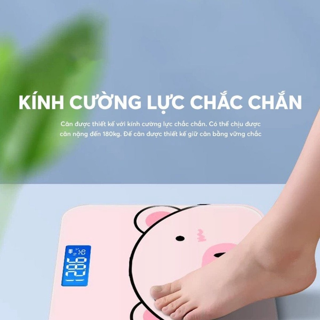 Cân sức khỏe điện tử mini thông minh scale 180kg con heo hồng, tặng kèm pin + bảo hành 3 tháng