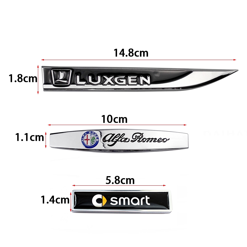 Set 2 miếng dán nhãn hiệu dán sườn cho xe hơi Daihatsu Alfa Romeo Acura SAAB Abarth Smart Luxgen Ssang Yong