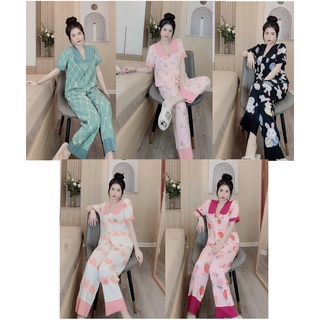 ❤️FREESHIP❤️ Bộ mặc nhà Pijama lụa mango tay ngắn quần dài cao cấp