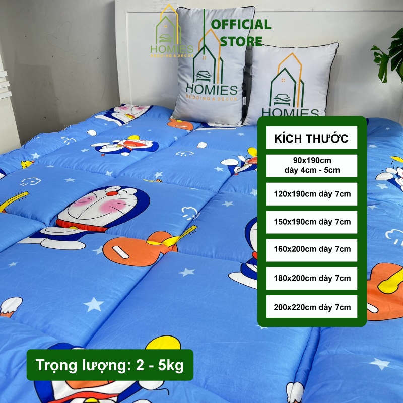 Nệm Topper Doremon HOMIES Tấm làm mềm đệm cotton Đũi Hàn quốc mới nhất 2020 - Có Chun 4 Góc Cố Định Đệm