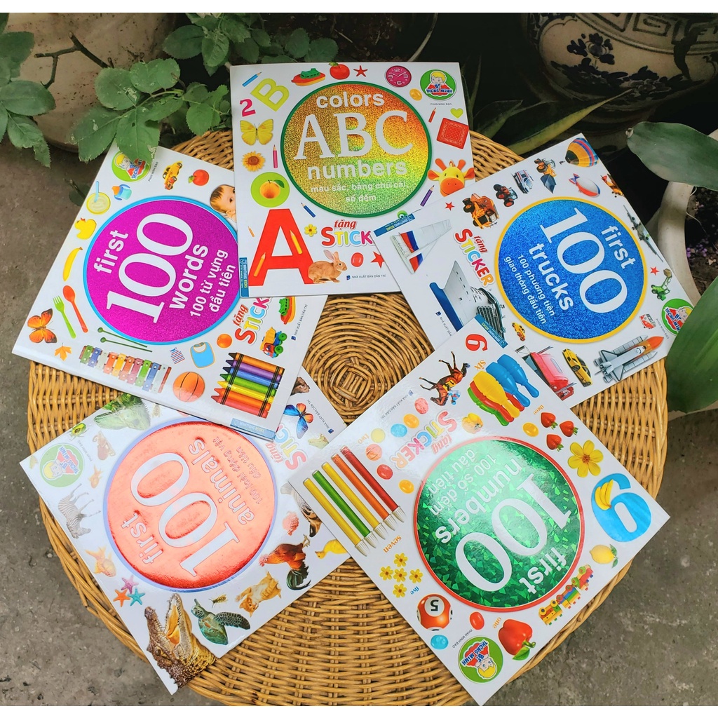 Sách - Combo 5 cuốn Bé thông minh first 100 (words , trucks , numbers ,  Animals , colors ABC number )