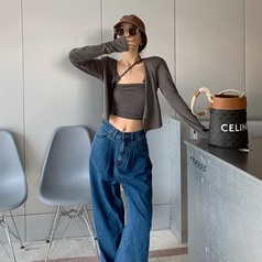 Bộ áo khoác cardigan ngắn mỏng và áo 2 dây nhiều màu phong cách Hàn Quốc gợi cảm cho nữ