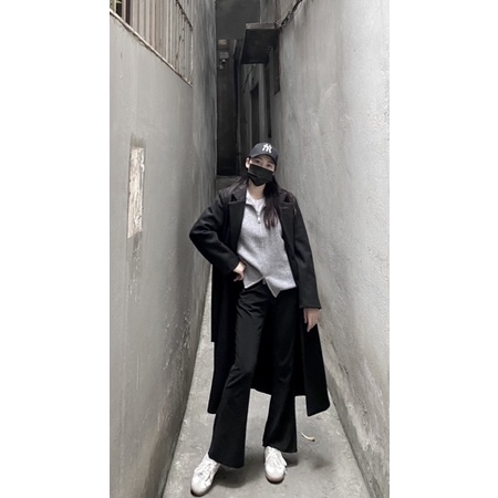 Áo khoác len cổ bẻ dây khoá kéo kép - free size dáng basic Hàn Quốc(Ảnh thật shop tự chụp)
