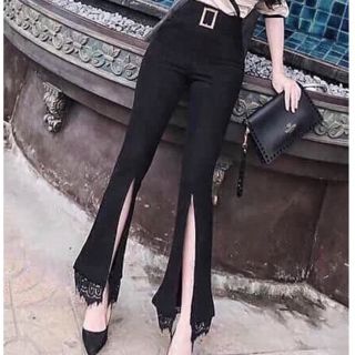 Quần ống loe xẻ phối ren
