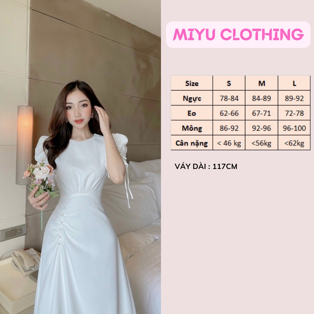 Đầm đẹp dự tiệc sang chảnh tay bồng nhún eo váy xòe dáng dài chất lụa Pháp cao cấp mềm mịn bóng mượt