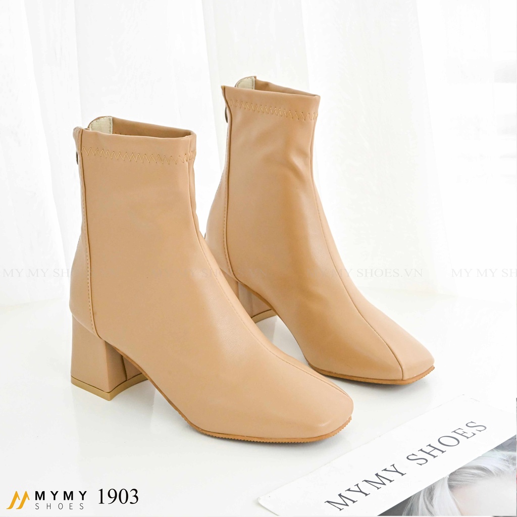 1903 Boot da lì mũi vuông đường chỉ vát khóa sau gót vuông 5p | BigBuy360 - bigbuy360.vn