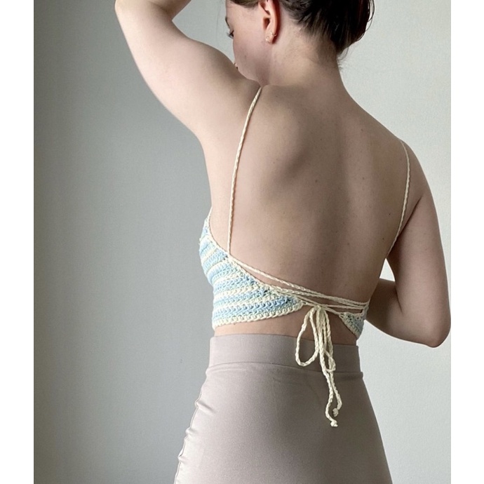 Áo 2 dây sọc nhiều màu len móc thủ công - HandMade