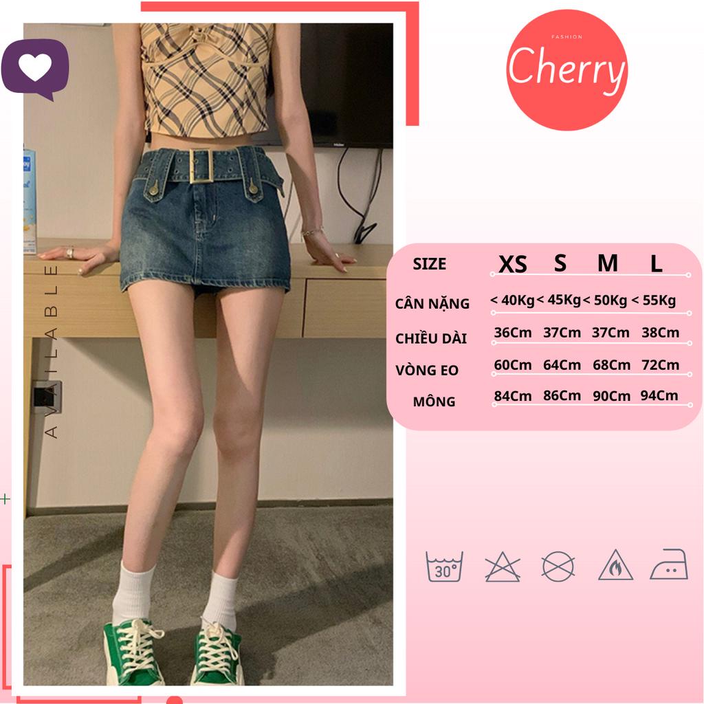 Chân váy jean ngắn CHERRY dáng chữ A có đai eo cao phong cách Hàn Quốc, Chân váy bò ngắn cạp cao tôn dáng T081 | BigBuy360 - bigbuy360.vn