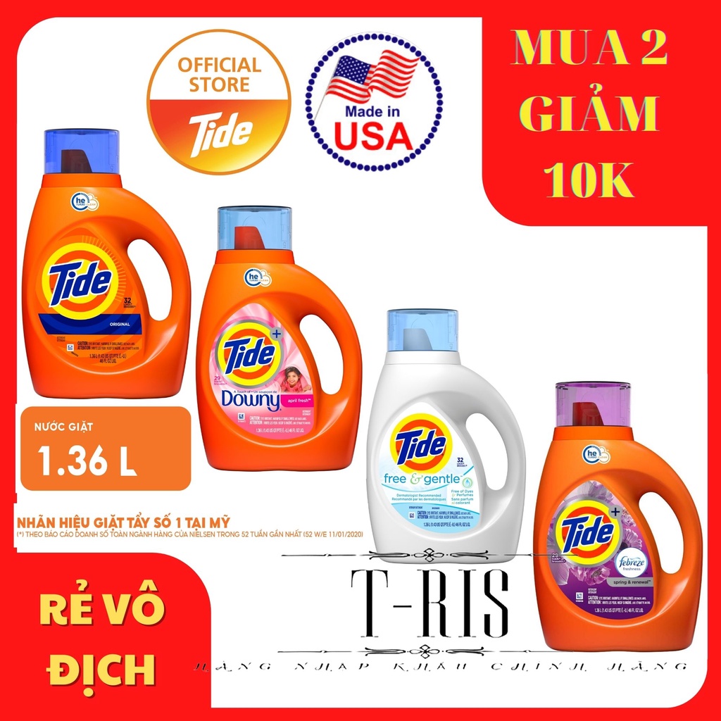 [USA] Nước giặt Tide trắng sáng 1.4L đủ mùi nhập khẩu chính hãng P&amp;G Mỹ - Giá tốt