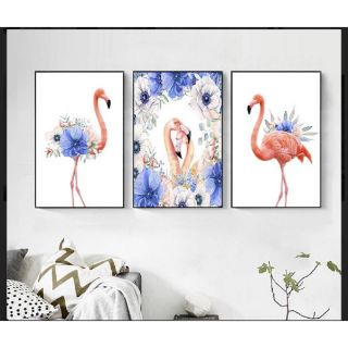Tranh canvas hoa hồng hạc bộ 3 tranh kèm khung