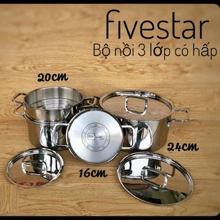 BỘ NỒI XỬNG HẤP CAO CẤP FIVESTAR STANDARD 3 LỚP ĐÚC LIỀN-INOX 304.TẶNG 1 VÁ CANH INOX