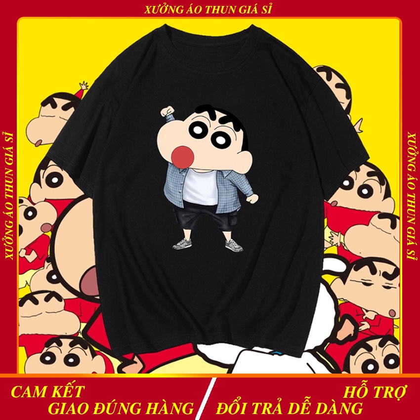Áo thun tay ngắn cậu bé bút chì shin vải cotton 100%dày mịn đẹp, form áo oversize unisex Nam Nữ.
