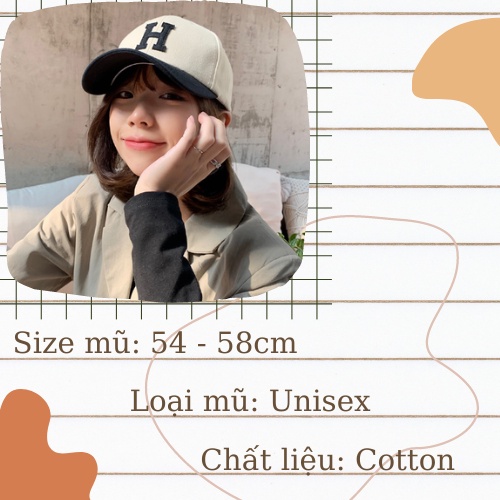 Nón lưỡi trai Unisex thêu chữ H vải kaki cao cấp, mũ lưỡi trai form cứng có đệm đỡ phía trước phong cách Hàn Quốc