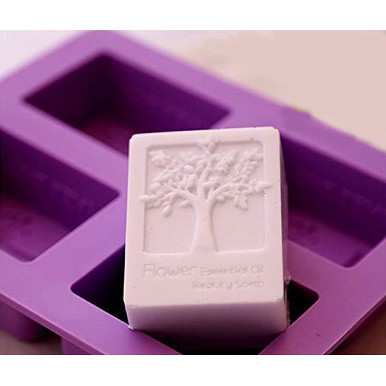 Khuôn silicon làm xà bông hình chữ nhật họa tiết cây với 4 ngăn chứa hữu dụng