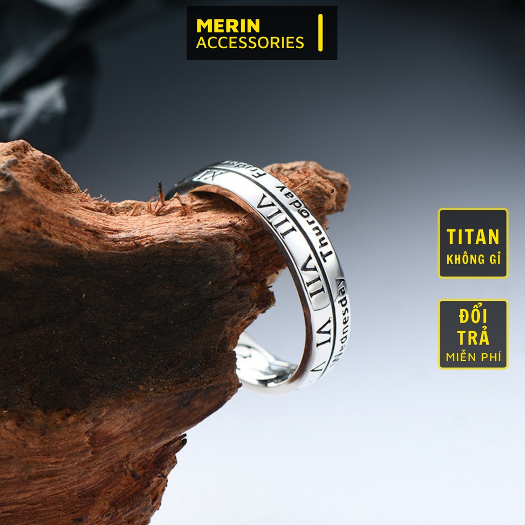 Nhẫn nam nữ tròn Merin Accessories màu bạc thời trang chất Titan đẹp đơn giản không gỉ - Nhẫn Monday