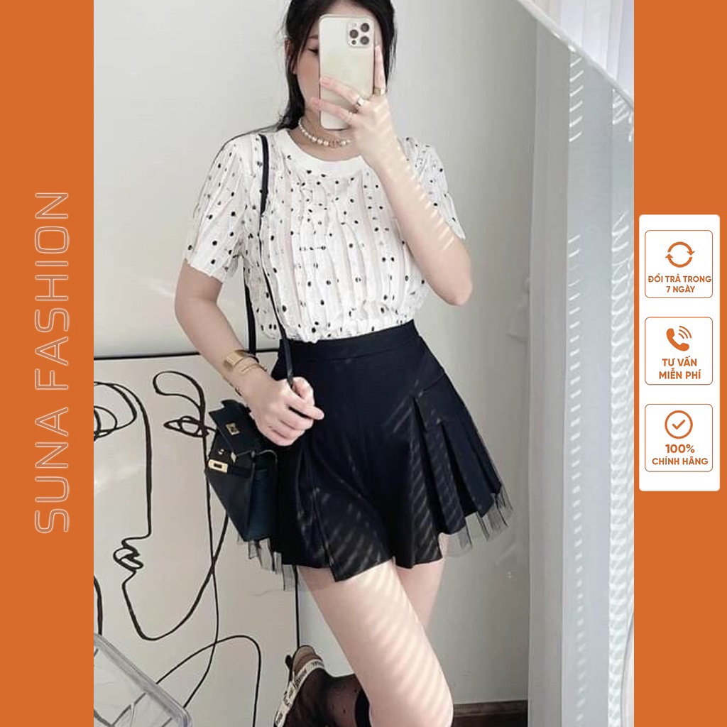 Chân váy ngắn xếp ly phối lưới, Chân váy xếp ly nữ chất tuyết mưa SUNA FASHION