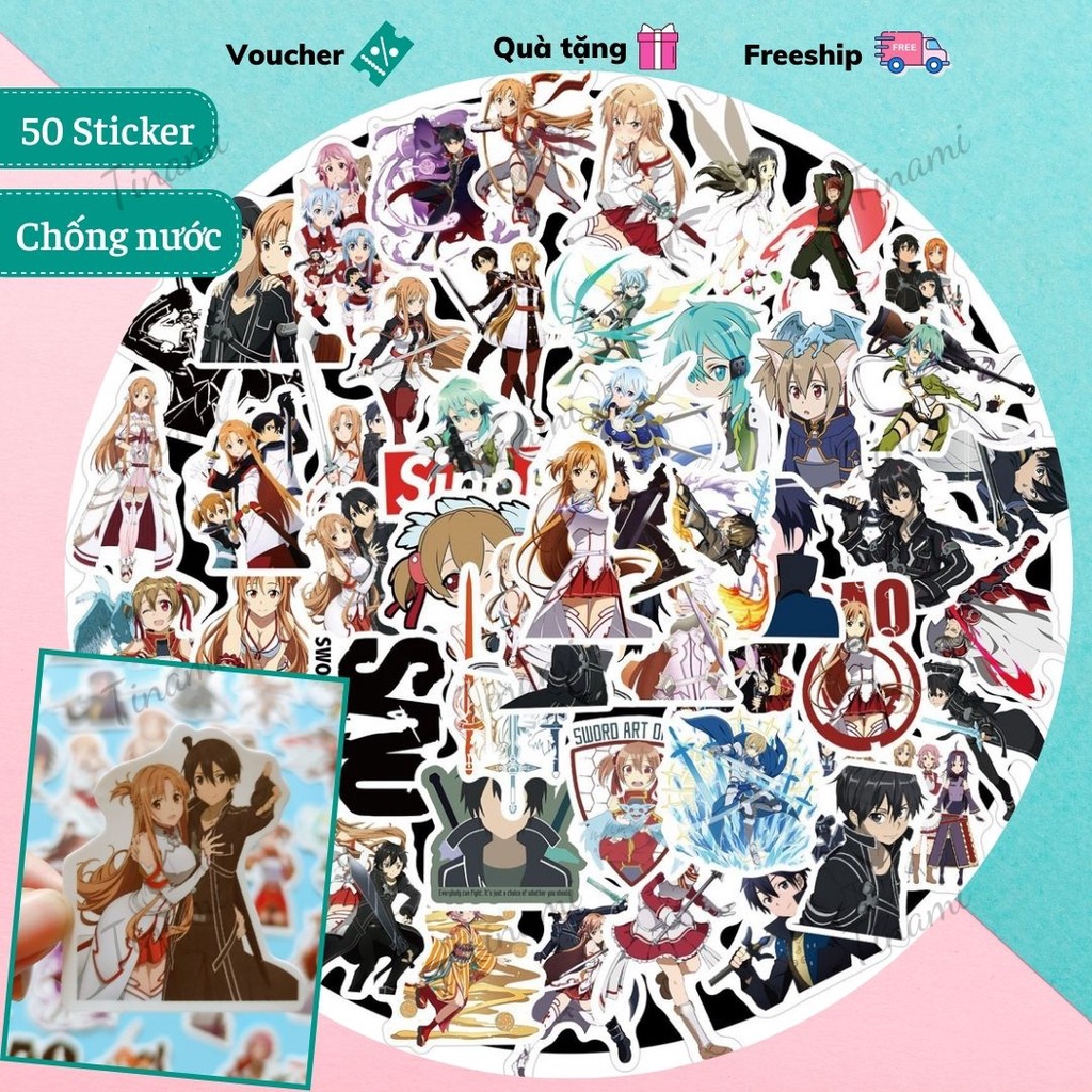 50 Sticker Sword Art Online Kirito Asuna hình dán anime manga chống nước trang trí laptop sổ tay quà tặng sưu tầm