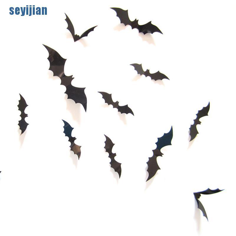 Set 12 Sticker 3D Hình Dơi Đen Trang Trí Halloween