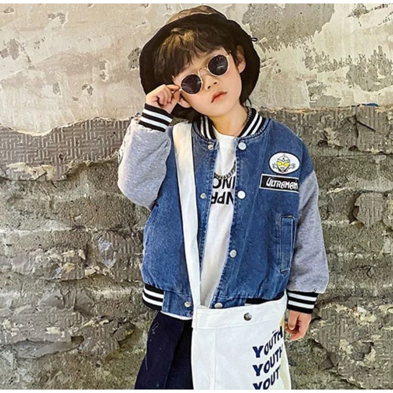 Áo Khoác Bomber Jean Mềm Phối Tay Hot trent Cho Bé Trai