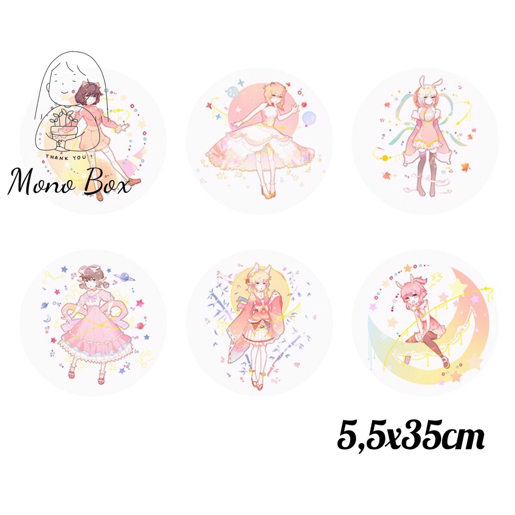 [Chiết] Washi tape mã CB001 5,5x35cm, băng keo dán trang trí họa tiết chibi Mono_box