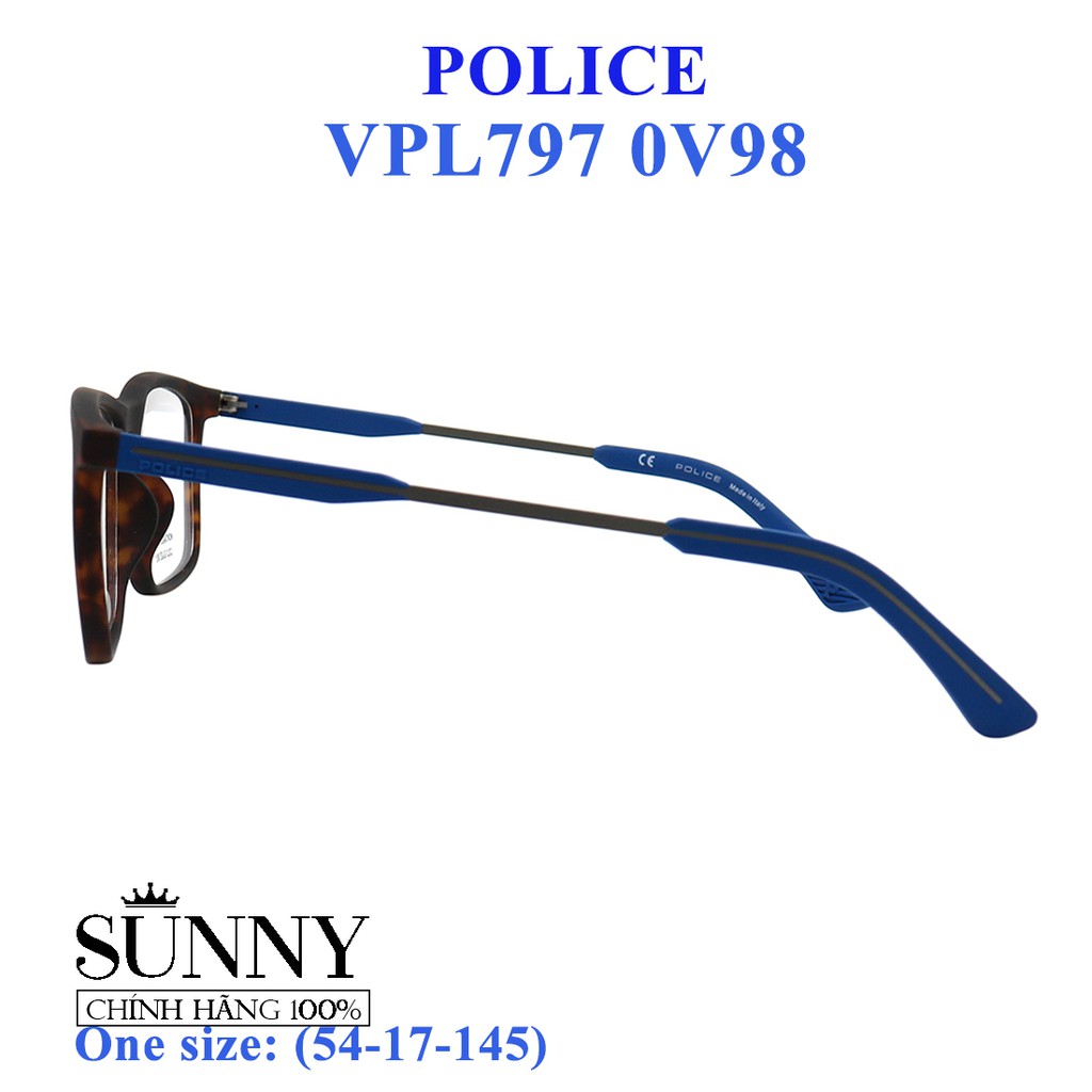Gọng kính thời trang chính hãng Police VPL797 0V98 (54-17-145), thiết kế dễ đeo bảo vệ mắt