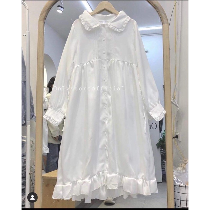 Váy Babydoll Trắng Tay Ngắn Dáng Xòe METSHOP Đầm Đi Dự Tiệc Cưới,Đi Chơi,Form Rộng Cổ Sơ Mi Ulzzang Hàn Quốc