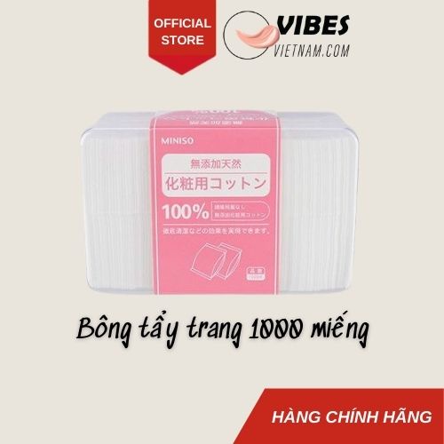 Bông tẩy trang Miniso Nhật Bản 1000 miếng cotton mịn mềm siêu mỏng thấm hút tốt - vibesvietnam