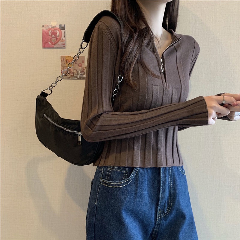 Áo sweater IELGY dệt kim cổ chữ V dáng ôm màu sắc trẻ trung sành điệu