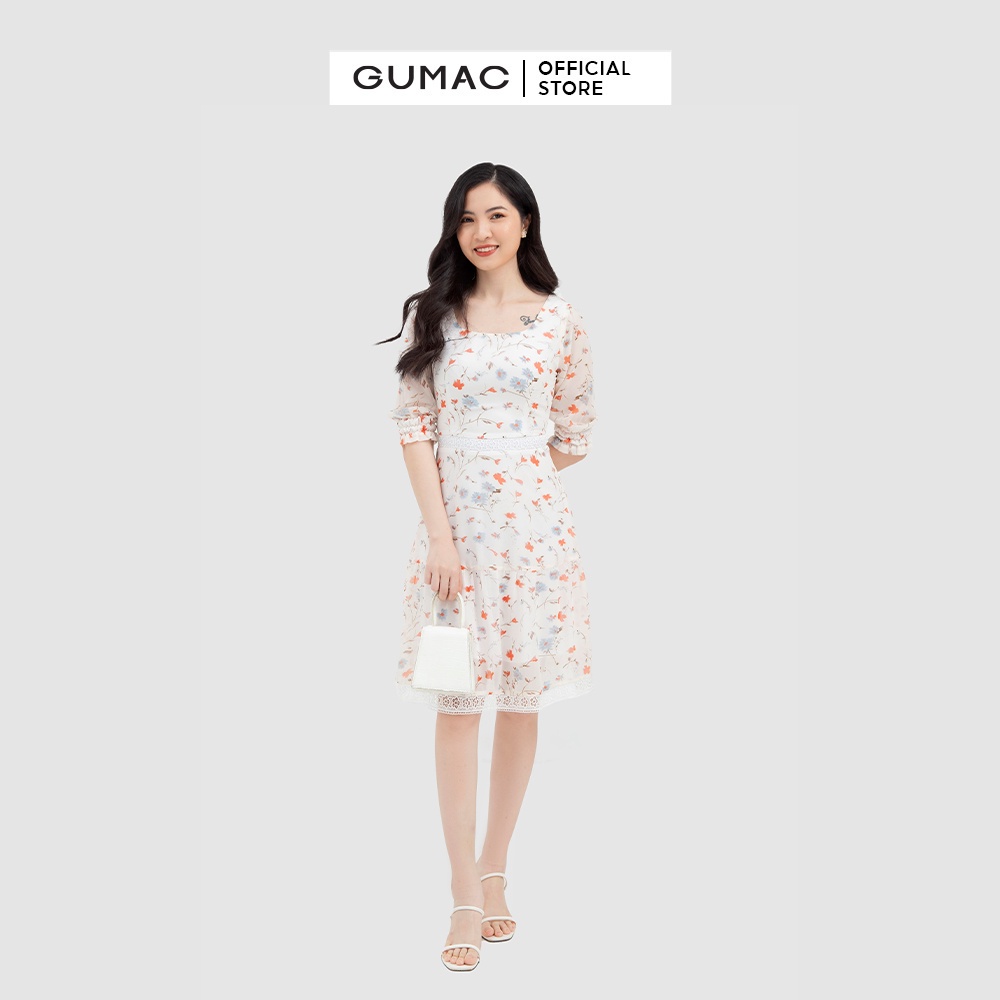 Đầm hoa nữ cổ tròn thời trang GUMAC hoa nhí tay lỡ - chất liệu vải voan DC04070 - mẫu mới