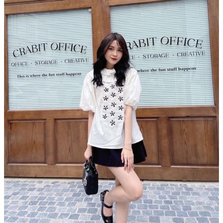 Áo sơ mi cổ hoa đá