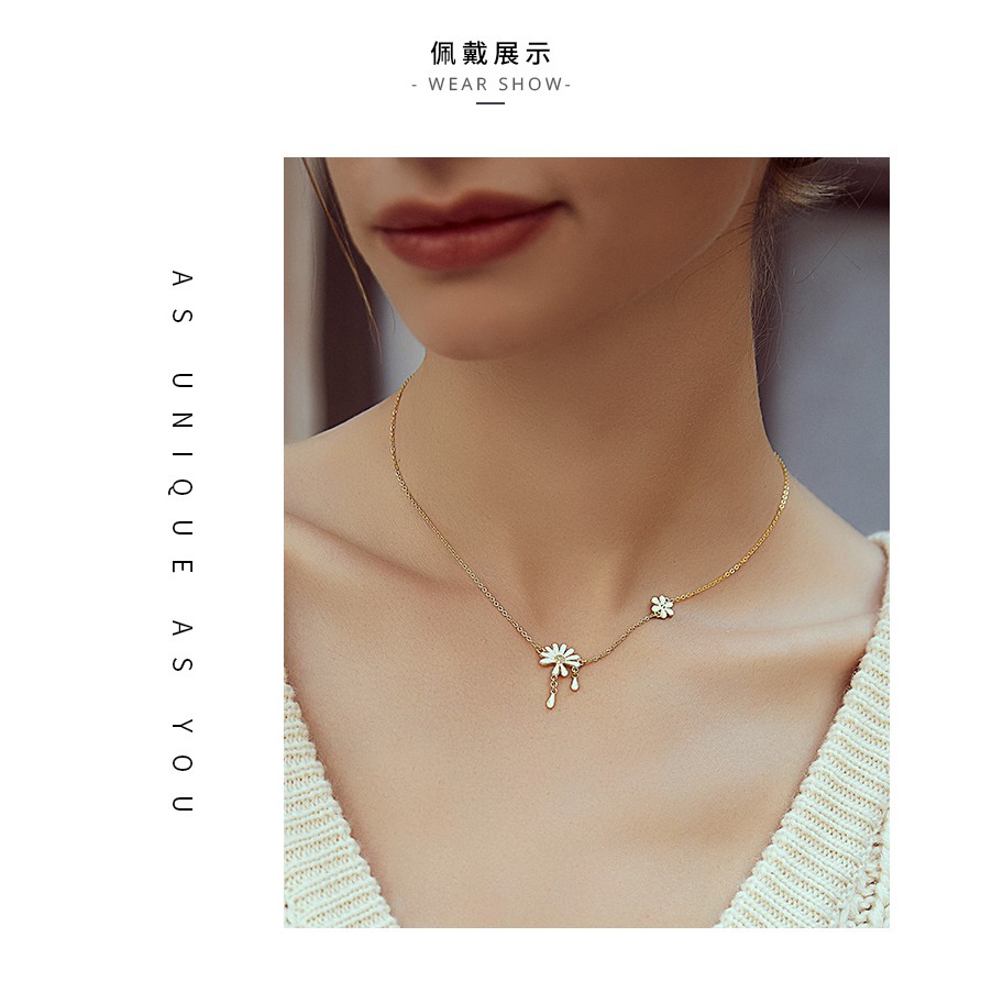 Vòng Cổ Bamoer BSN076 Bằng Bạc 925 Hình Hoa Cúc Khảm Đá Zircon Cho Nữ