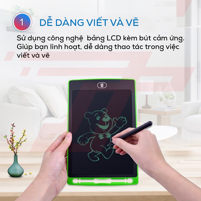 Bảng Viết tự xóa LCD, Bảng Vẽ Điện Tử Thông Minh Tự Động Xóa Thúc Đẩy Tư Duy Sáng Tạo Cho Bé 8.5 inch