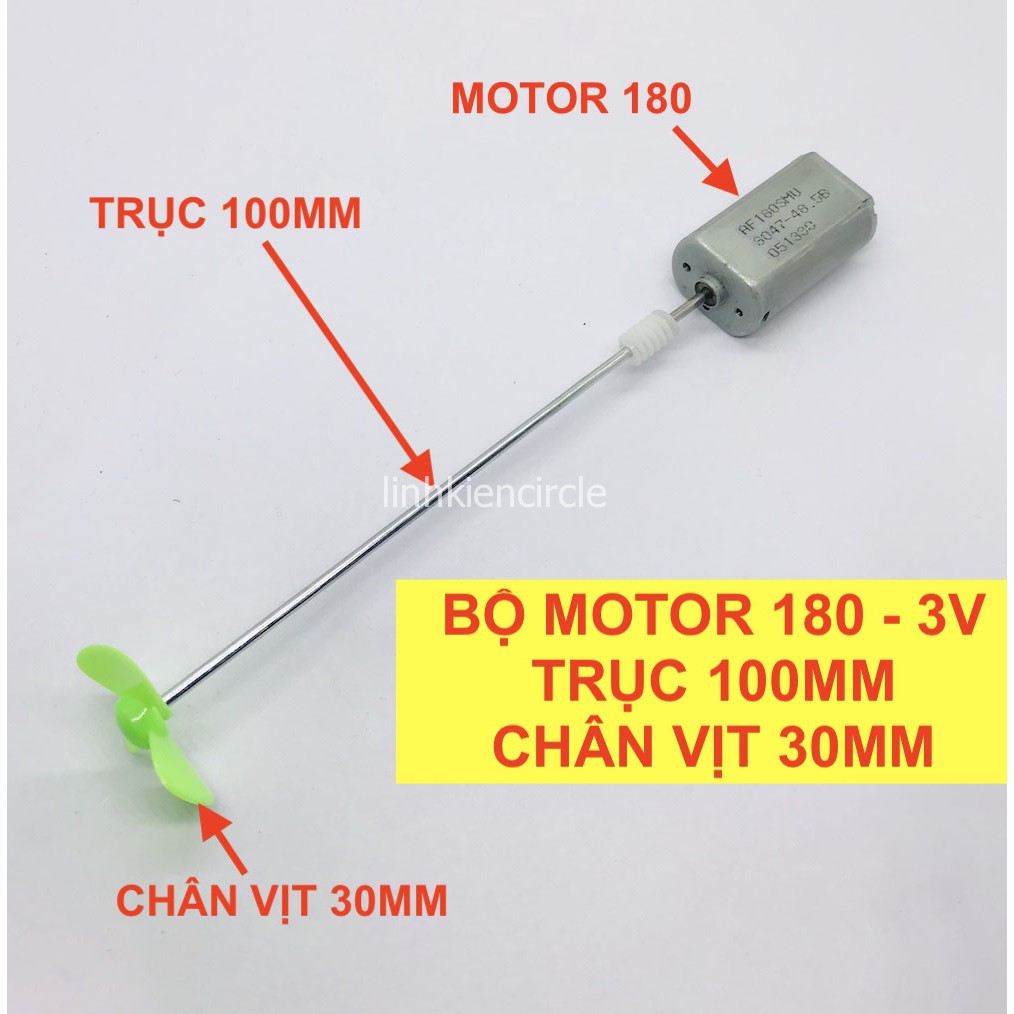 Bộ motor 180 điện áp 3V trục 100mm chân vịt nhựa 30mm DIY chế tàu thuyền mini - LK0150