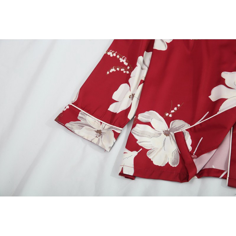 Bộ Đồ Ngủ Vải Satin In Họa Tiết Xinh Xắn Cho Nữ
