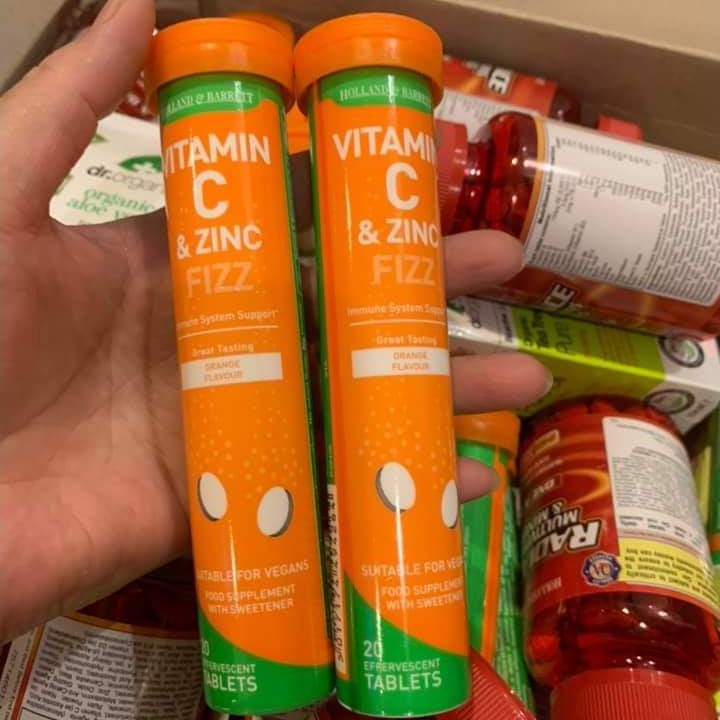 Viên sủi bổ sung Vitamin C &amp; Zinc Holland &amp; Barrett Anh Quốc (UK) 1000mg 20 viên