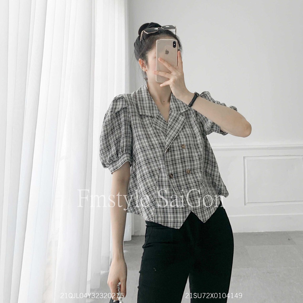 Áo sơ mi tay phồng cổ vest 4 nút vạt kiểu ulzzang thời trang nữ Fmstyle Saigon 21SU072X0104 | BigBuy360 - bigbuy360.vn
