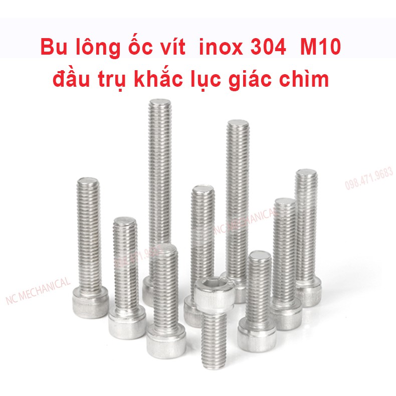 Bu lông ốc vít  inox 304  M10 đầu trụ khắc lục giác chìm