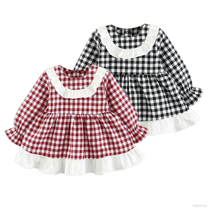 Đầm Xòe Dài Tay Họa Tiết Kẻ Ca Rô Cho Bé