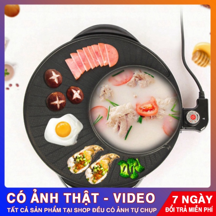 Nồi Lẩu Điện, Bếp Lẩu Kèm Nướng 2 in 1 Đa Năng 34cm, Công Suất 1800W, Bảo hành 12 tháng 💖 - MTX Mart