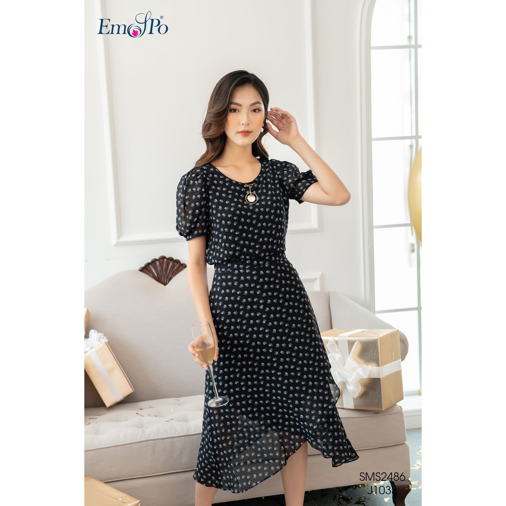 Chân váy hoa nhí xòe có vạt chéo hai bên Emspo J1033