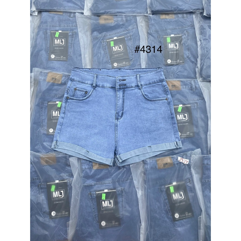 [Bigsize] Quần Sọt Jean Nữ Co Giãn Mạnh Màu Xanh Mẫu Trơn Lật Lai 2 Nút Mã 4314